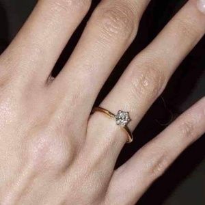 Diamond Solitaire Ring in Solid 14k Yellow Gold